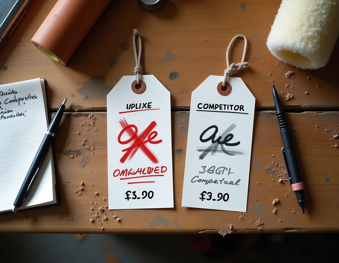 Comparaison de deux étiquettes de prix pour démasquer un faux discount dans un magasin de bricolage pas cher