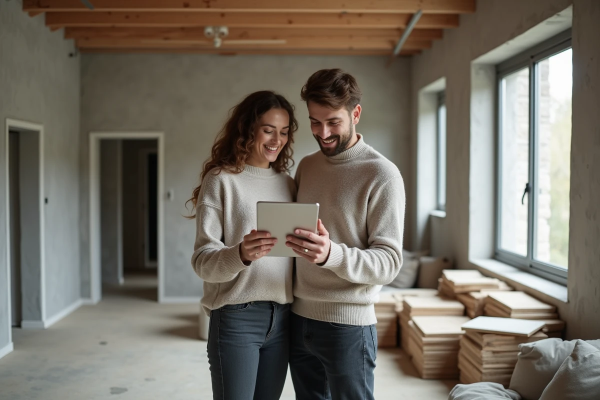Couple consultant le site Raffinement-et-habitat.fr sur tablette lors de la rénovation de leur intérieur