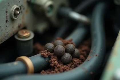 Crottes de fouine sur des câbles électriques dans un compartiment moteur de voiture
