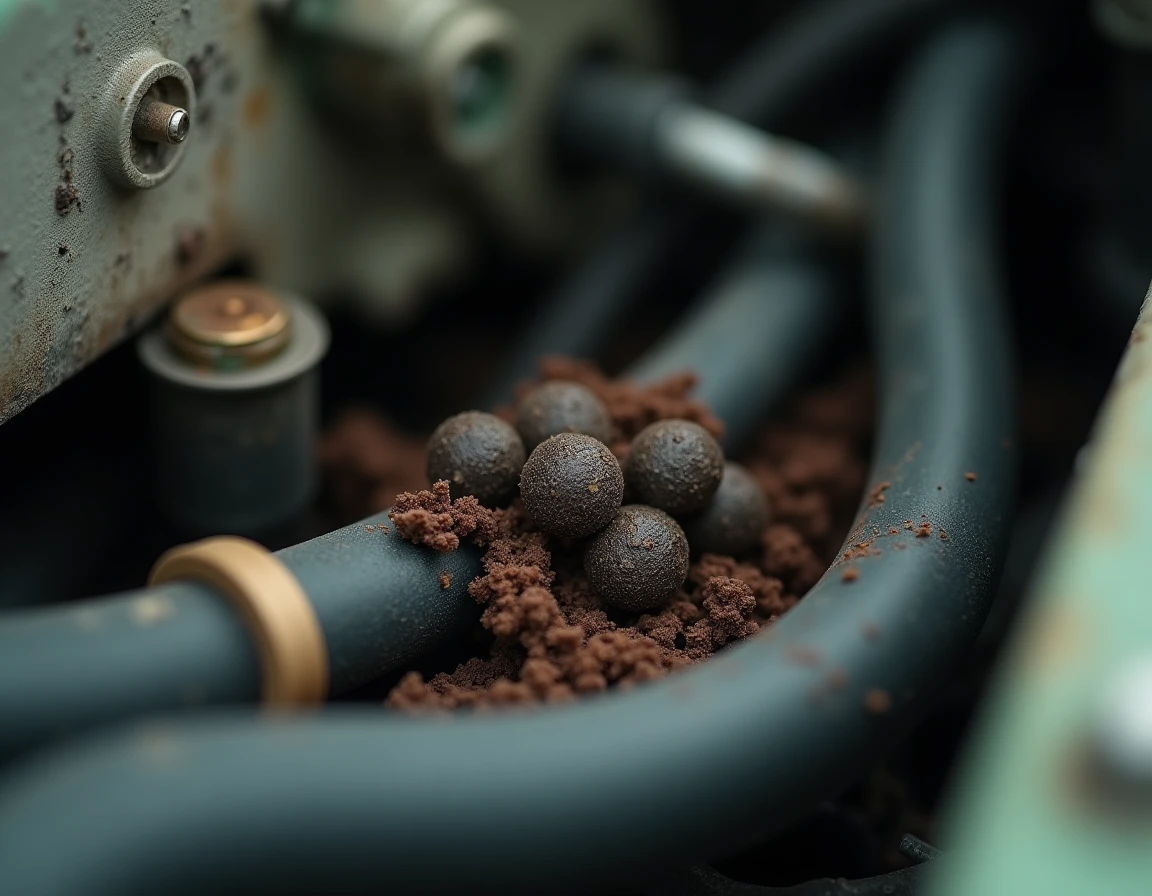 Crottes de fouine sur des câbles électriques dans un compartiment moteur de voiture