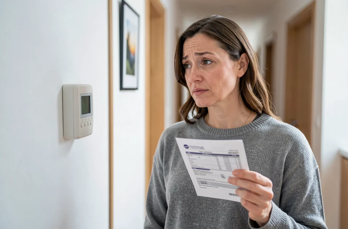 Femme examinant un contacteur jour nuit programmable dans le couloir d'un appartement moderne