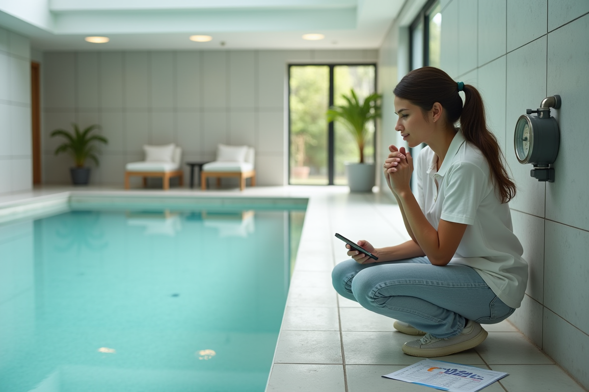 Jeune femme contrôlant le compteur d