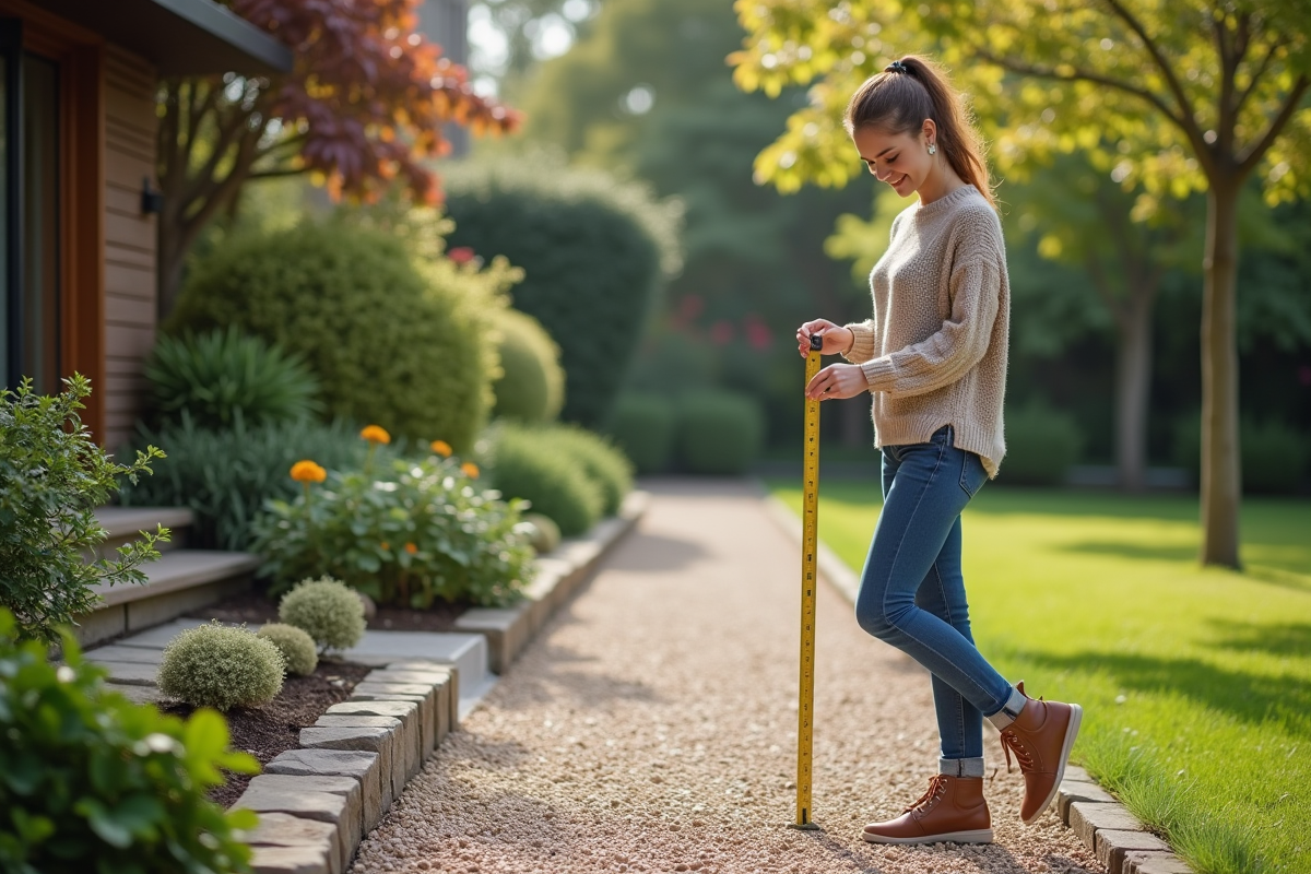 Jeune femme mesurant la profondeur du gravier