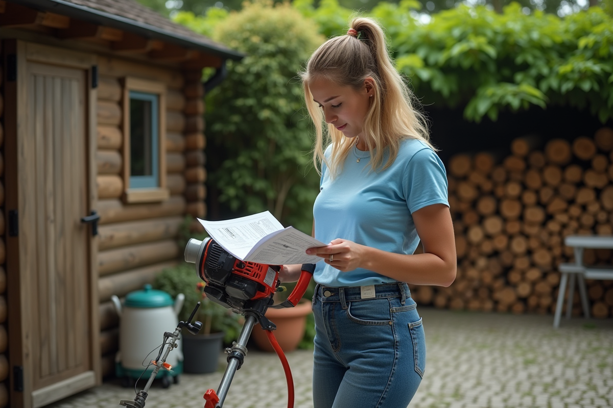 Femme en jeans remplit le réservoir d