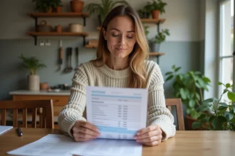 Femme en intérieur examinant des devis de rénovation