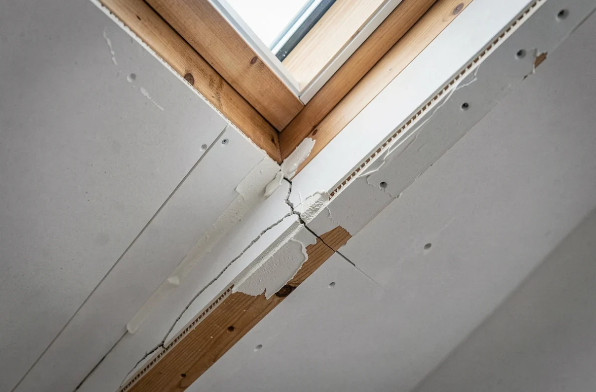 Fissures dans le placo au niveau du joint entre le chevêtre Velux 78x98 et la cloison en plâtre lors d'une rénovation intérieure