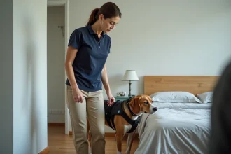 Chien détecteur de punaises de lit en action dans un intérieur