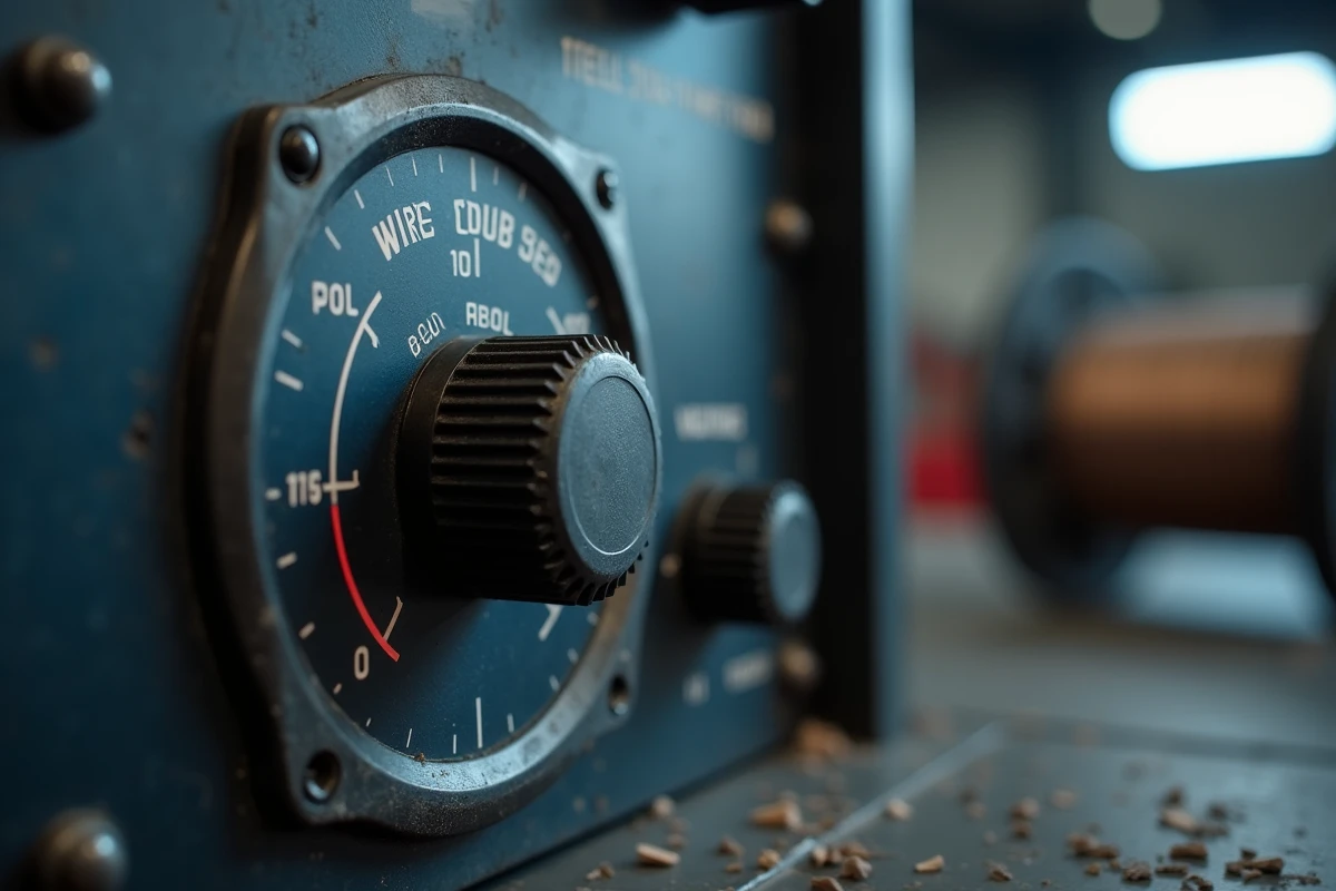 Gros plan sur le bouton de réglage de vitesse de fil d'un poste à souder MIG Parkside