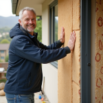 Pourquoi choisir l’isolation extérieure en fibres de bois pour améliorer votre confort Ouvrier posant une isolation en fibre de bois sur un mur extérieur