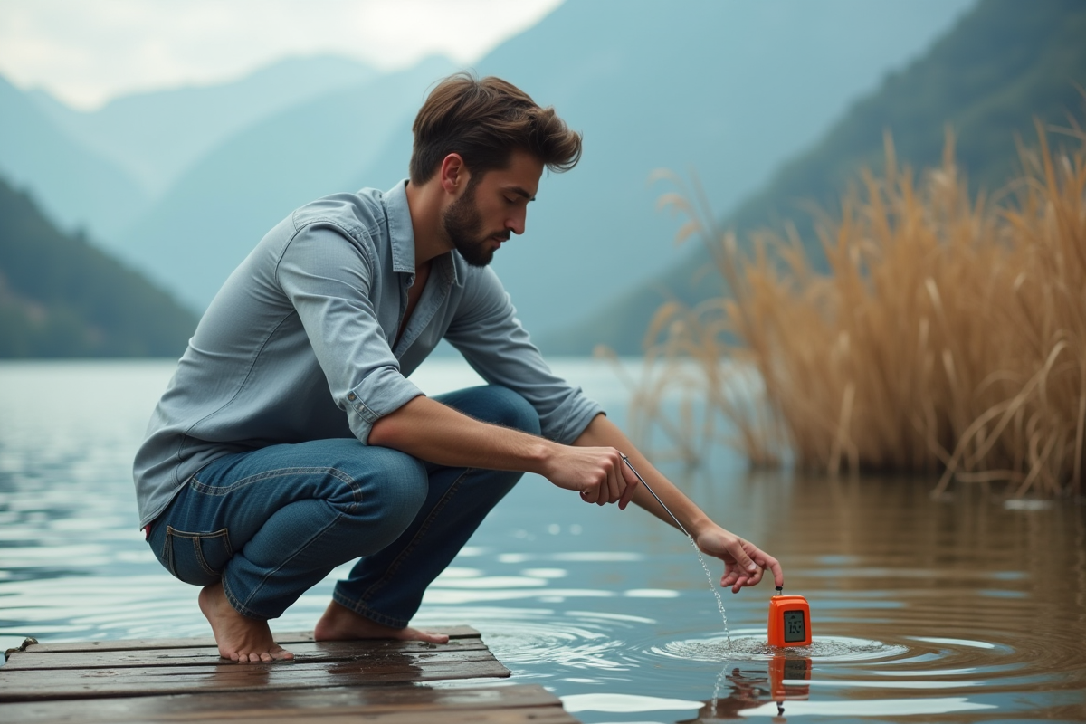 Jeune homme mesurant l