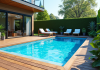 Piscine moderne de 10 m² dans le jardin avec mobilier
