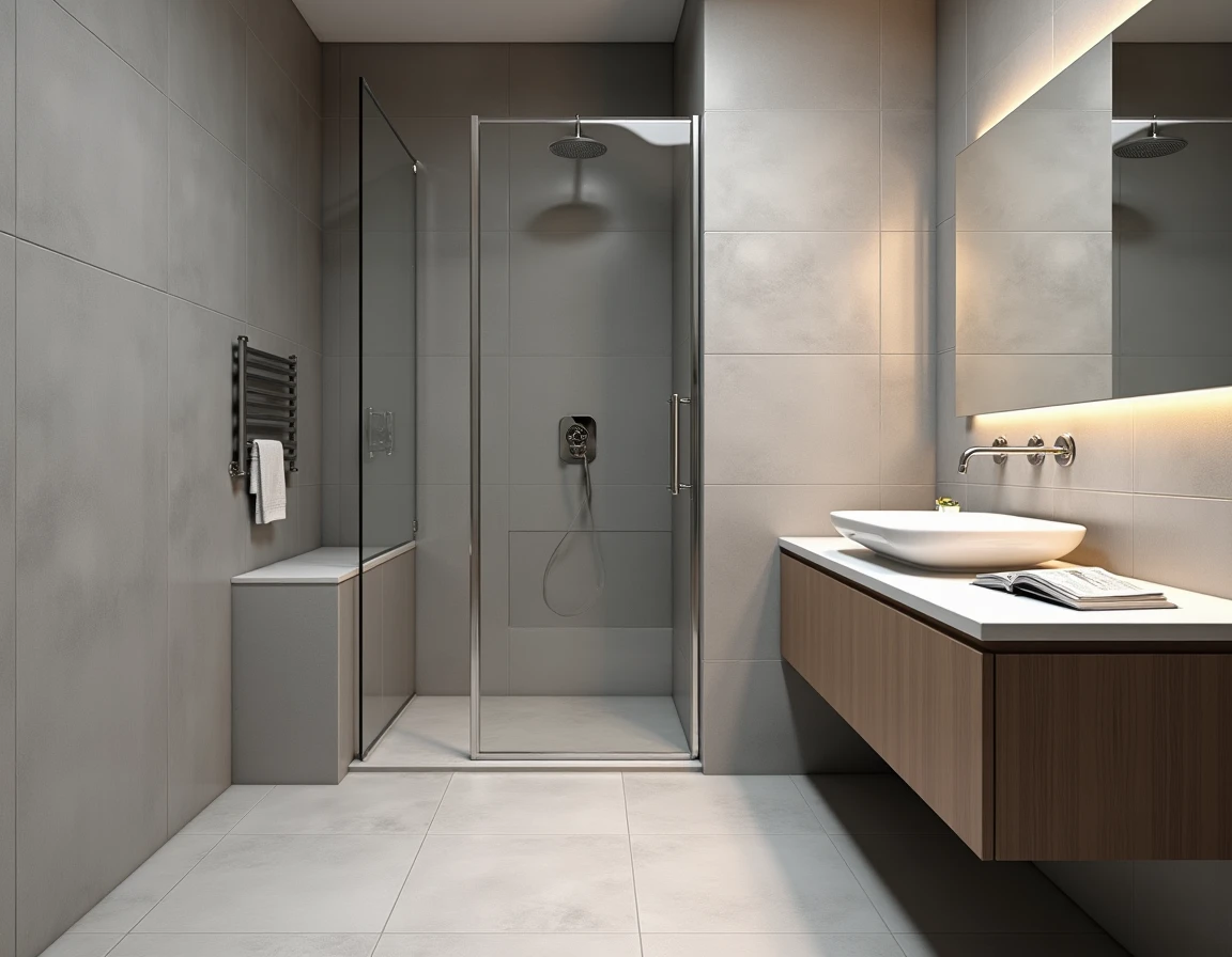 Salle de bains rénovée avec guide de prix travaux posé sur le plan vasque en fin de chantier